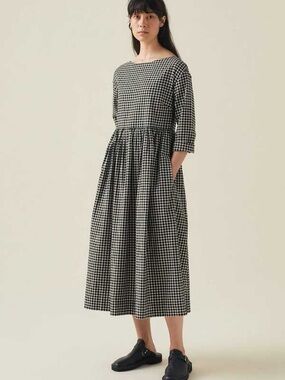 TOAST gingham boatneck cotton gingham dress charcoal natural size XS